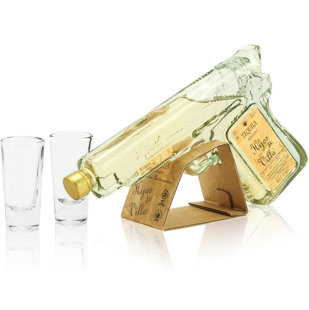 Hijos de Villa Tequila Reposado Pistolen-Flasche mit 2 Shotgläsern 40% 0,2l